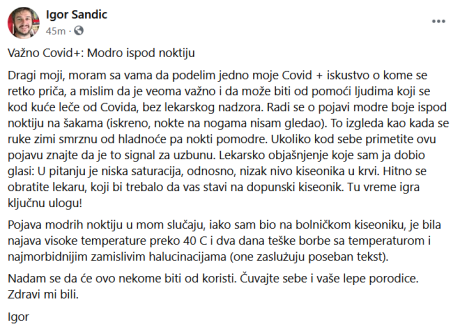 post igora sandića o koroni